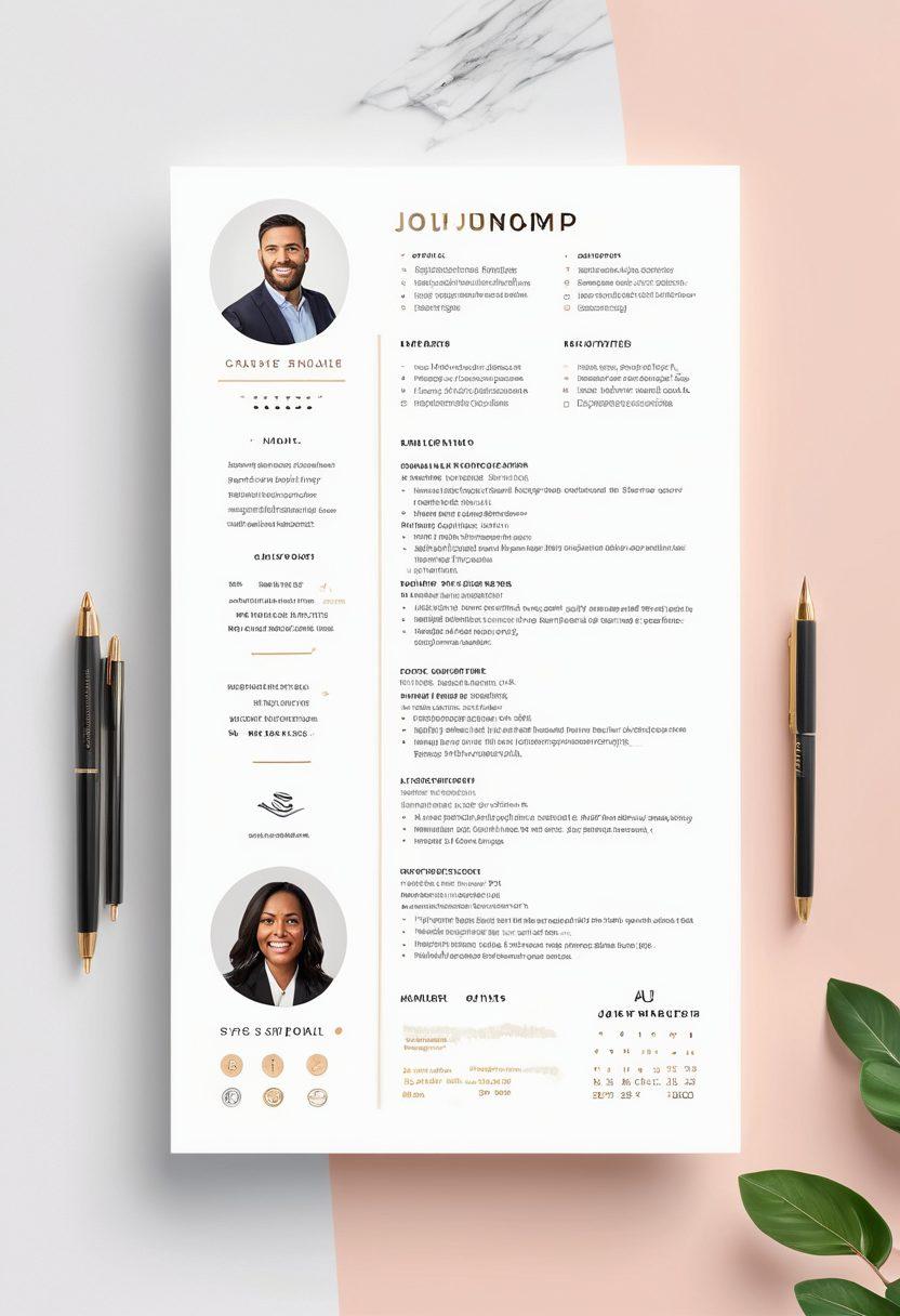 A visual collage featuring a polished resume and a professional interview setting with a confident candidate in front of a panel. Include elements like a laptop with career advice on the screen, a calendar with interview dates circled, and motivational quotes in an elegant font. Use an inspiring color palette to evoke a sense of ambition and success. super-realistic. vibrant colors. white background.